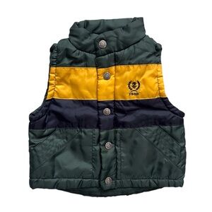 Izod Baby Infant Boy 3-6 Mo Puffer Vest Snap Front Green Navy Yellow Casual